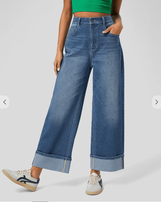 Jean Larges Taille Haute Ourlet Roulotté Multiples Poches - TENDI