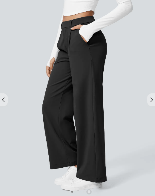 Pantalon NOIR en tissu stretch plissé HaloTek Air™ avec taille haute, poches latérales et jambe droite - TENDI