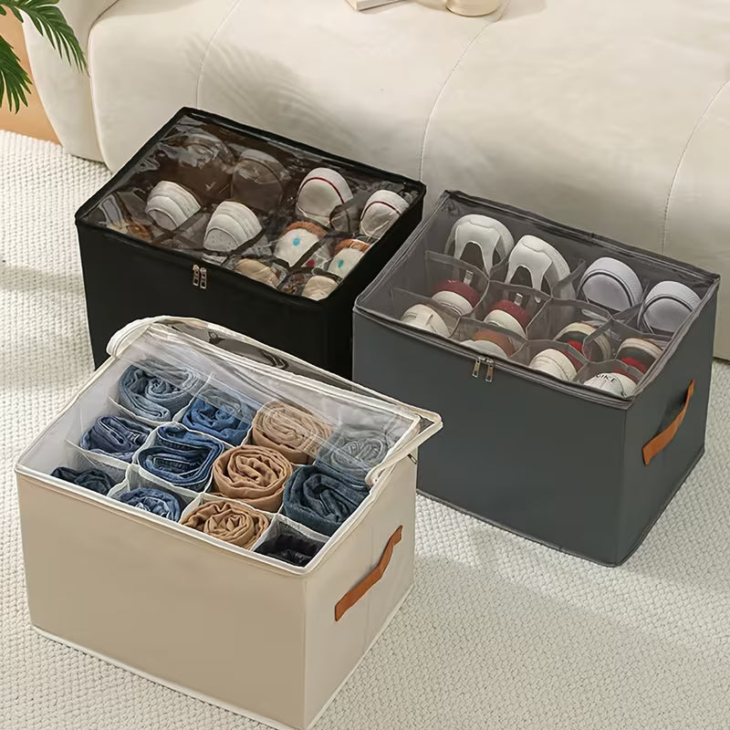 boîte de rangement pliable en tissu, avec couvercle transparent