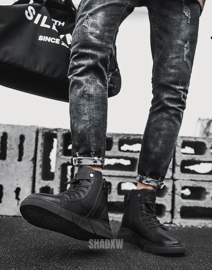 Baskets montantes en cuir noir