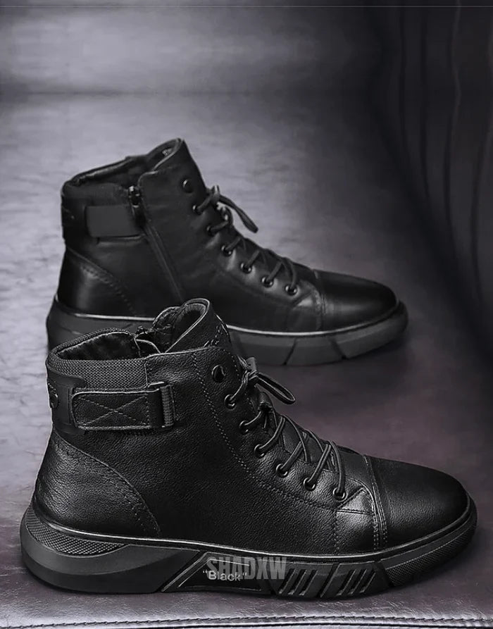 Baskets montantes en cuir noir