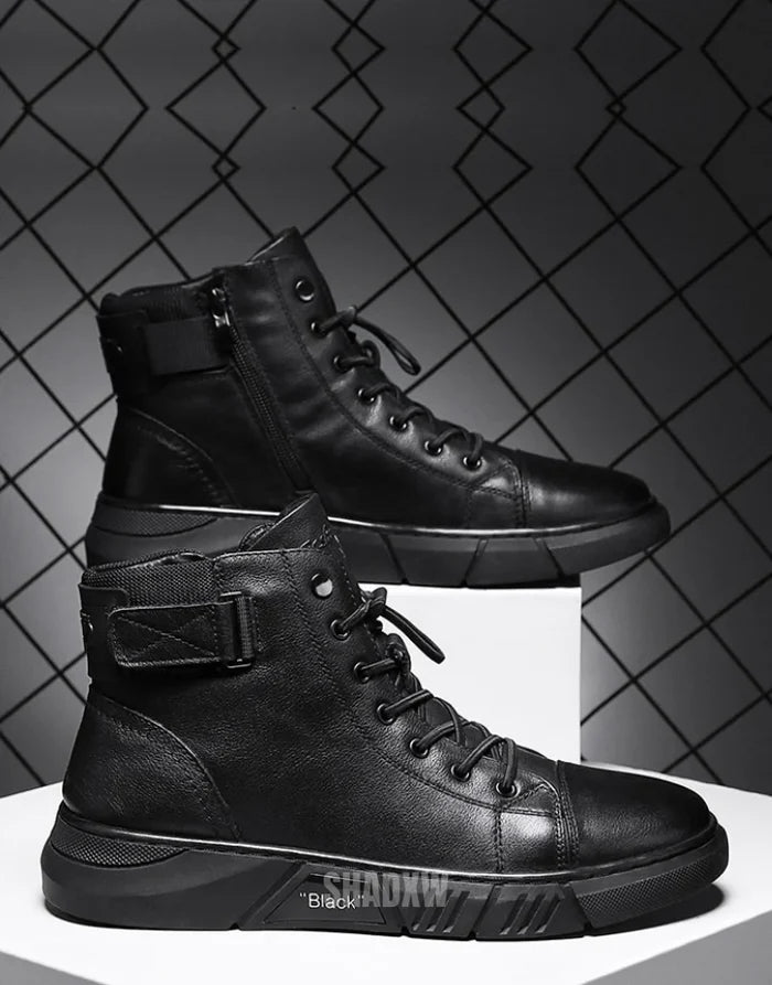 Baskets montantes en cuir noir