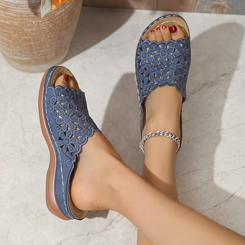 Chaussures Femme Été Confortables Douces Aérées à Talon Bas avec Découpes