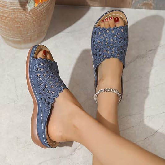 Chaussures Femme Été Confortables Douces Aérées à Talon Bas avec Découpes